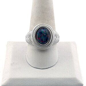 Estate Sterling Silver 925 Ring Size 10 Oval Opal Triplet Inlay Boho Artisan 8.3